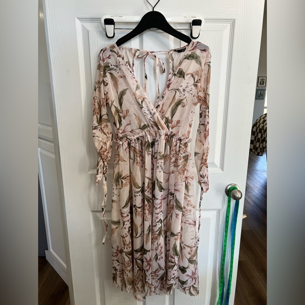 Topshop Floral Cottagecore Dress Romantic Prairie US 6 semi sheer deep V back - Picture 3 of 5